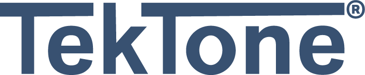 TekTone logo in dark blue, featuring the brand name in modern clean typography